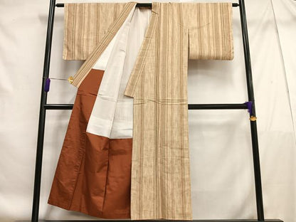 平和屋着物■上質な紬　よろけ縞　正絹　逸品　AABF1231oa