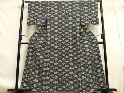 平和屋着物■上質な小紋　型染め　双鳥菱文　正絹　逸品　AABF1237oa