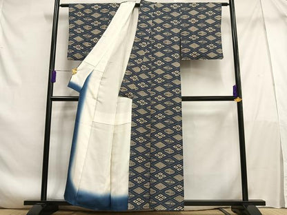 平和屋着物■上質な小紋　型染め　双鳥菱文　正絹　逸品　AABF1237oa