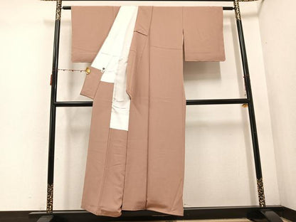 平和屋着物■上質な色無地　白茶色　正絹　逸品　AABF1278ph