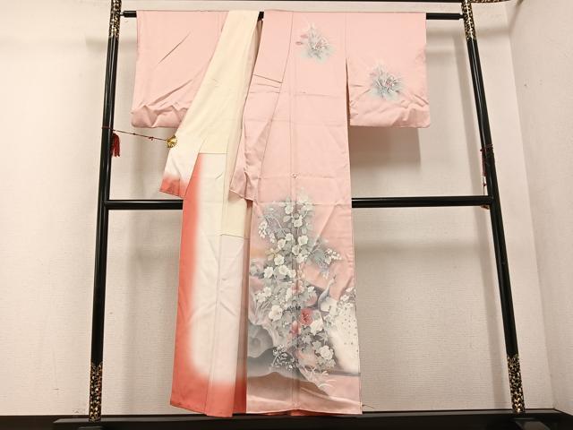 平和屋着物■訪問着　孔雀花文　暈し染め　金彩　正絹　逸品　AABF1299ph