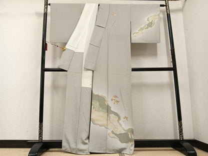 平和屋着物■訪問着 竹屋町刺繍 道長草花文 金彩 正絹 逸品 AABF1302ph