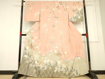 平和屋着物●訪問着　作家物　白鳳　駒刺繍　誰が袖花文　金彩　正絹　逸品　AABF1332ck