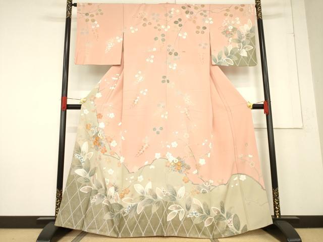 平和屋着物●訪問着　作家物　白鳳　駒刺繍　誰が袖花文　金彩　正絹　逸品　AABF1332ck