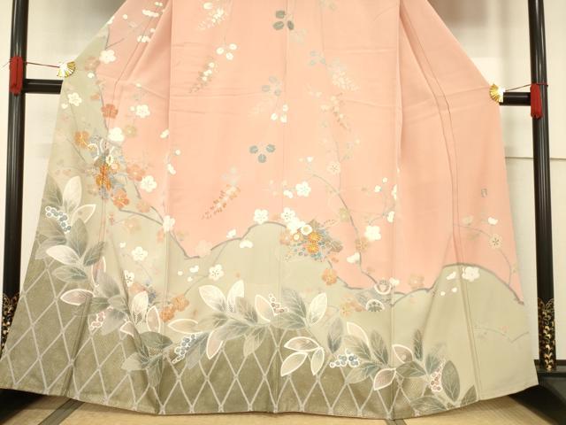 平和屋着物●訪問着　作家物　白鳳　駒刺繍　誰が袖花文　金彩　正絹　逸品　AABF1332ck