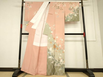 平和屋着物●訪問着　作家物　白鳳　駒刺繍　誰が袖花文　金彩　正絹　逸品　AABF1332ck