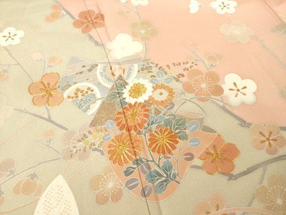 平和屋着物●訪問着　作家物　白鳳　駒刺繍　誰が袖花文　金彩　正絹　逸品　AABF1332ck