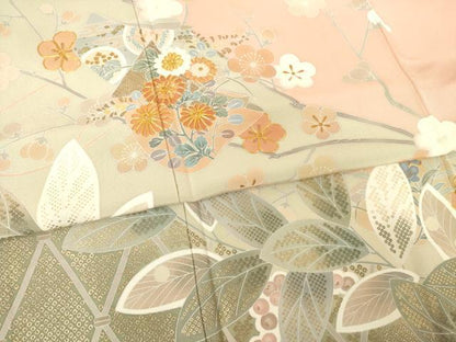 平和屋着物●訪問着　作家物　白鳳　駒刺繍　誰が袖花文　金彩　正絹　逸品　AABF1332ck