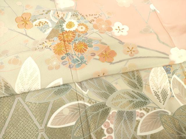 平和屋着物●訪問着　作家物　白鳳　駒刺繍　誰が袖花文　金彩　正絹　逸品　AABF1332ck