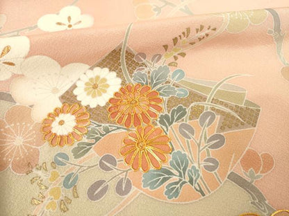 平和屋着物●訪問着　作家物　白鳳　駒刺繍　誰が袖花文　金彩　正絹　逸品　AABF1332ck
