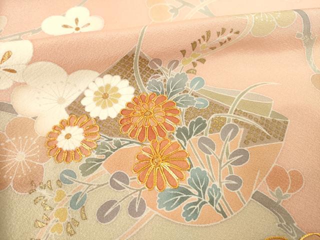 平和屋着物●訪問着　作家物　白鳳　駒刺繍　誰が袖花文　金彩　正絹　逸品　AABF1332ck