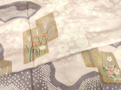平和屋着物●訪問着　駒刺繍　絞り　色紙重ね花文　金彩　ますいわ屋扱い　正絹　逸品　AABF1333ck