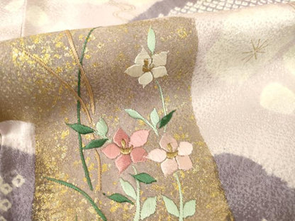 平和屋着物●訪問着　駒刺繍　絞り　色紙重ね花文　金彩　ますいわ屋扱い　正絹　逸品　AABF1333ck