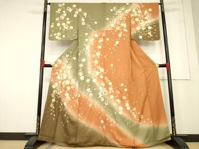 平和屋着物＊夏物　訪問着　絽　花鳥文　暈し染め　金彩　正絹　逸品　AABE2662jd 平和屋着物＊夏物 訪問着 絽 花鳥文 暈し染め 金彩 正絹 逸品