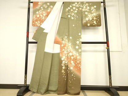 平和屋着物●訪問着　辻が花　舞花文　暈し染め　金銀彩　正絹　逸品　AABF1334ck