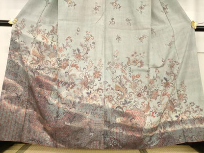 平和屋着物●訪問着　紬　鳳凰更紗花文　正絹　逸品　AABF1335ck