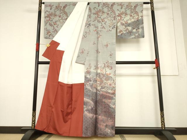 平和屋着物○訪問着 紬 鳳凰更紗花文 正絹 逸品 AABF1335ck