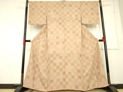 平和屋着物●小紋師　北原寿永　江戸小紋　市松文　正絹　逸品　未使用　AABF1338ck