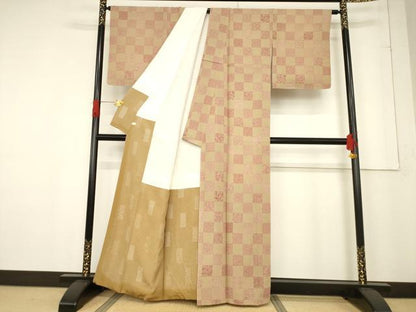 平和屋着物●小紋師　北原寿永　江戸小紋　市松文　正絹　逸品　未使用　AABF1338ck