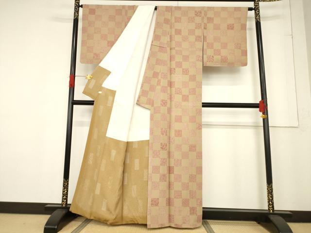 平和屋着物●小紋師　北原寿永　江戸小紋　市松文　正絹　逸品　未使用　AABF1338ck