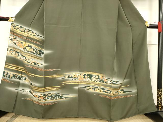 平和屋着物○訪問着 駒刺繍 渡り橋風景花文 金彩 正絹 逸品