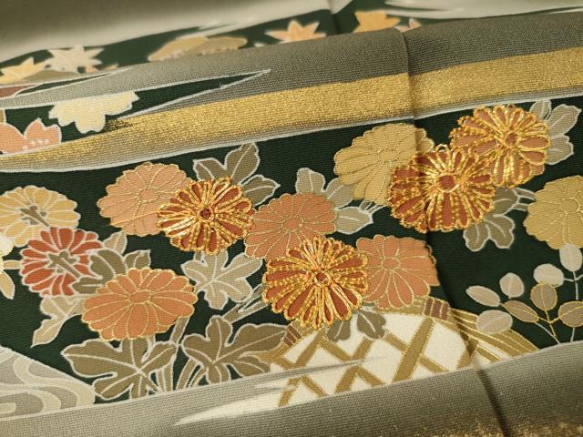 平和屋着物●訪問着　駒刺繍　渡り橋風景花文　金彩　正絹　逸品　AABF1339ck 平和屋着物○訪問着 駒刺繍 渡り橋風景花文 金彩 正絹 逸品 AABF1339ck