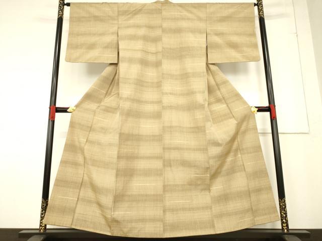 平和屋着物●上質な紬　段違い文様　めがね織　正絹　逸品　AABF1343ck