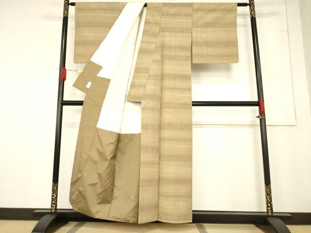 平和屋着物●上質な紬　段違い文様　めがね織　正絹　逸品　AABF1343ck