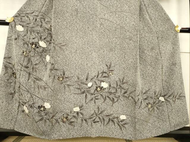 平和屋着物○訪問着 枝花文 黒地 金彩 正絹 逸品 AABF1344ck