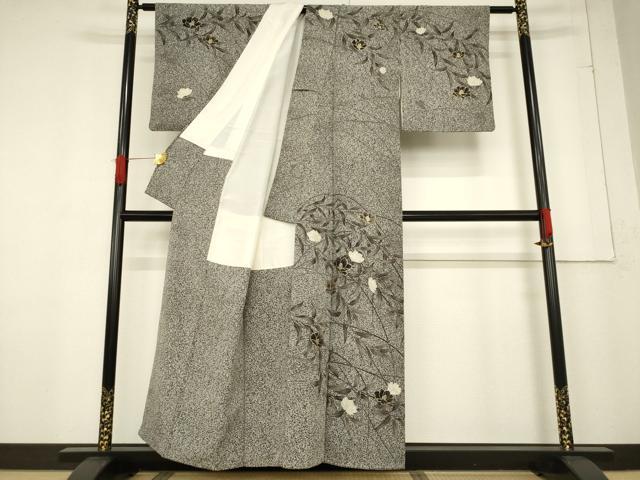 平和屋着物●訪問着　枝花文　黒地　金彩　正絹　逸品　AABF1344ck 平和屋着物○訪問着 枝花文 黒地 金彩 正絹 逸品 AABF1344ck