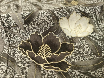 平和屋着物●訪問着　枝花文　黒地　金彩　正絹　逸品　AABF1344ck