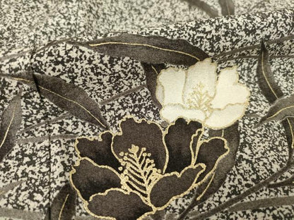 平和屋着物●訪問着　枝花文　黒地　金彩　正絹　逸品　AABF1344ck