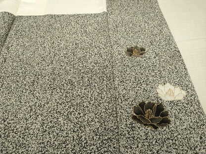 平和屋着物●訪問着　枝花文　黒地　金彩　正絹　逸品　AABF1344ck