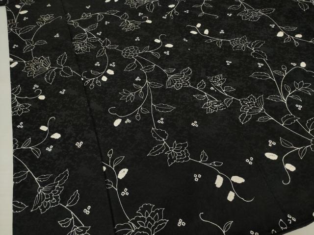 平和屋着物●上質な小紋　絞り　更紗花蔦草文　黒地　正絹　逸品　AABF1346ck 平和屋着物○上質な小紋 絞り 更紗花蔦草文 黒地 正絹 逸品