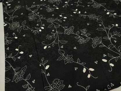 平和屋着物●上質な小紋　絞り　更紗花蔦草文　黒地　正絹　逸品　AABF1346ck