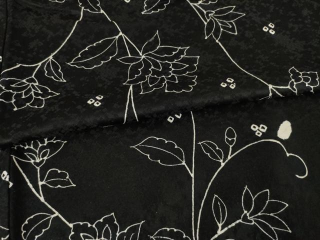 平和屋着物●上質な小紋　絞り　更紗花蔦草文　黒地　正絹　逸品　AABF1346ck