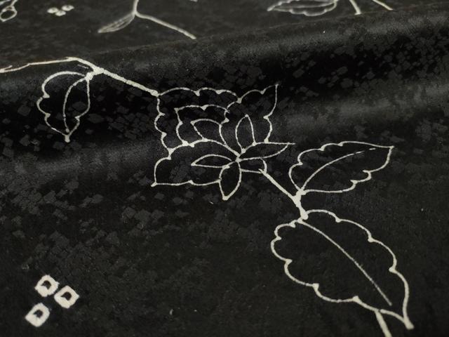 平和屋着物●上質な小紋　絞り　更紗花蔦草文　黒地　正絹　逸品　AABF1346ck 平和屋着物○上質な小紋 絞り 更紗花蔦草文 黒地 正絹 逸品