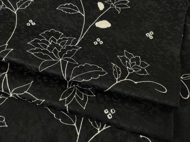 平和屋着物●上質な小紋　絞り　更紗花蔦草文　黒地　正絹　逸品　AABF1346ck 平和屋着物○上質な小紋 絞り 更紗花蔦草文 黒地 正絹 逸品