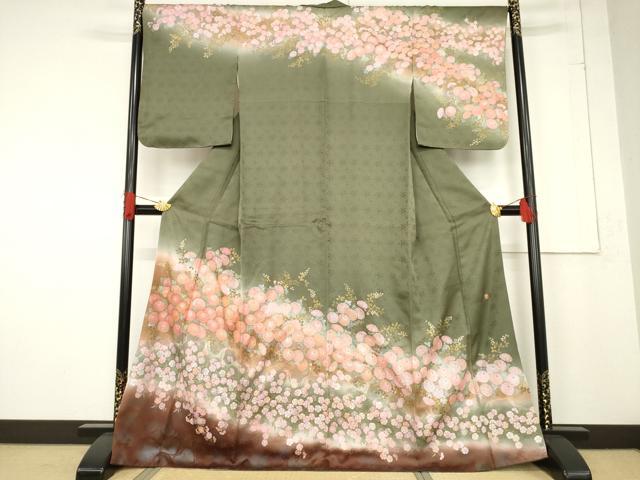 平和屋着物●訪問着　作家物　手描き　草花文　正絹　逸品　AABF1347ck