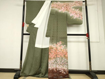 平和屋着物●訪問着　作家物　手描き　草花文　正絹　逸品　AABF1347ck