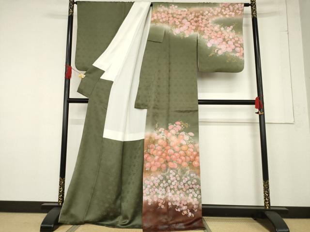 平和屋着物●訪問着　作家物　手描き　草花文　正絹　逸品　AABF1347ck