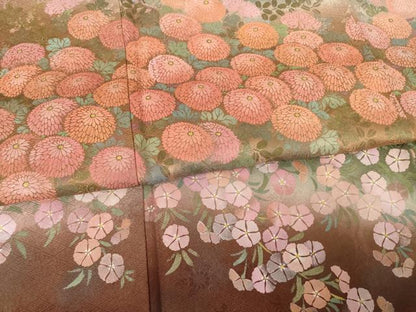 平和屋着物●訪問着　作家物　手描き　草花文　正絹　逸品　AABF1347ck
