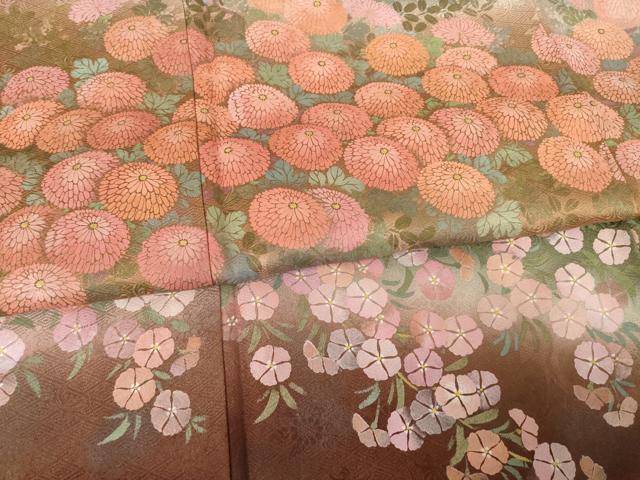 平和屋着物●訪問着　作家物　手描き　草花文　正絹　逸品　AABF1347ck