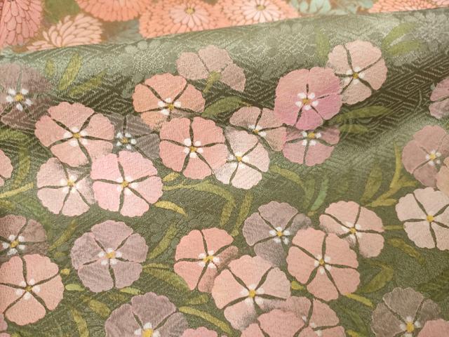 平和屋着物●訪問着　作家物　手描き　草花文　正絹　逸品　AABF1347ck