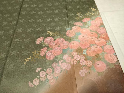 平和屋着物●訪問着　作家物　手描き　草花文　正絹　逸品　AABF1347ck