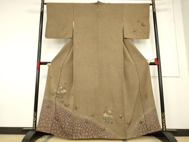 平和屋着物●蒔絵友禅作家　澤井豊永　訪問着　四季花に蝶　暈し染め　金彩　正絹　逸品　AABF1351ck