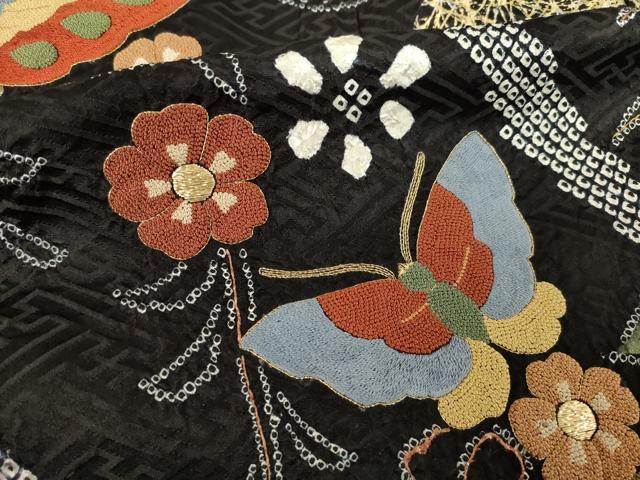 平和屋着物○豪華振袖 総絞り 中国三大刺繍 相良刺繍 花蝶