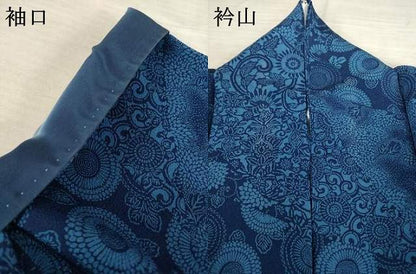 平和屋着物●阿波藍染　阿波友禅　徳島県無形文化財保持者　香川卓美　小紋　型染め　菊唐草文　正絹　逸品　AABF1355ck