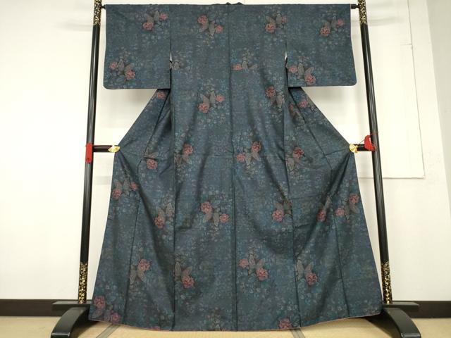 平和屋着物●本場大島紬　カタス7マルキ　花蝶文　正絹　逸品　AABF1361ck