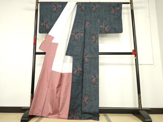 平和屋着物●本場大島紬　カタス7マルキ　花蝶文　正絹　逸品　AABF1361ck